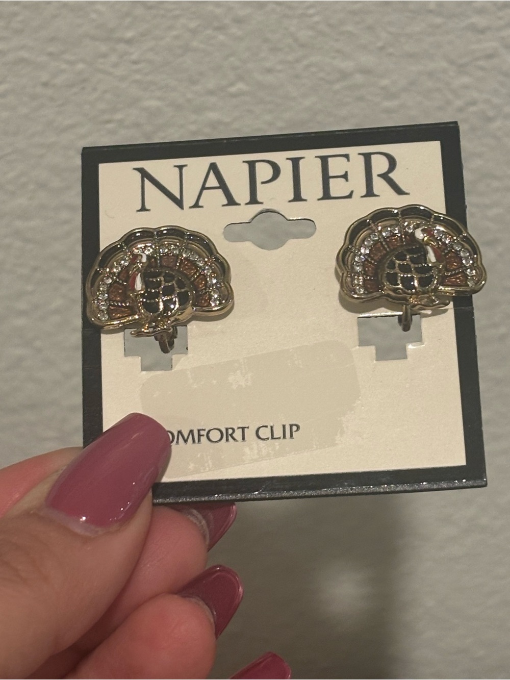 Napier Turkey-Shaped Clip Earrings - Picture 2 of 5
